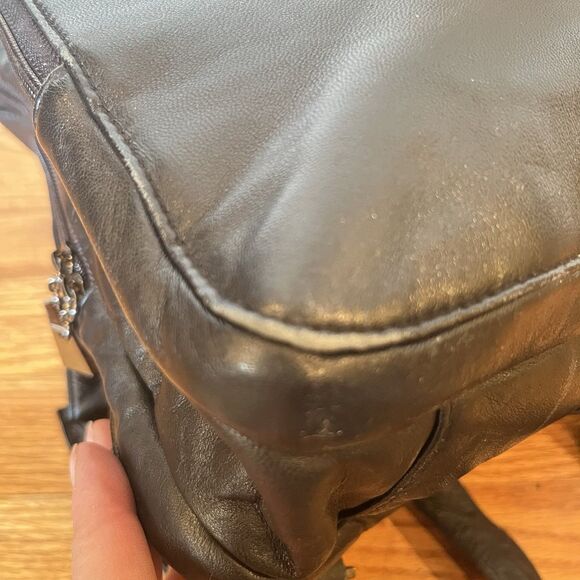 Wilson's Leather Pelle Studio Black Leather Medium Shoulder Backpack Butter Soft - Picture 8 of 15